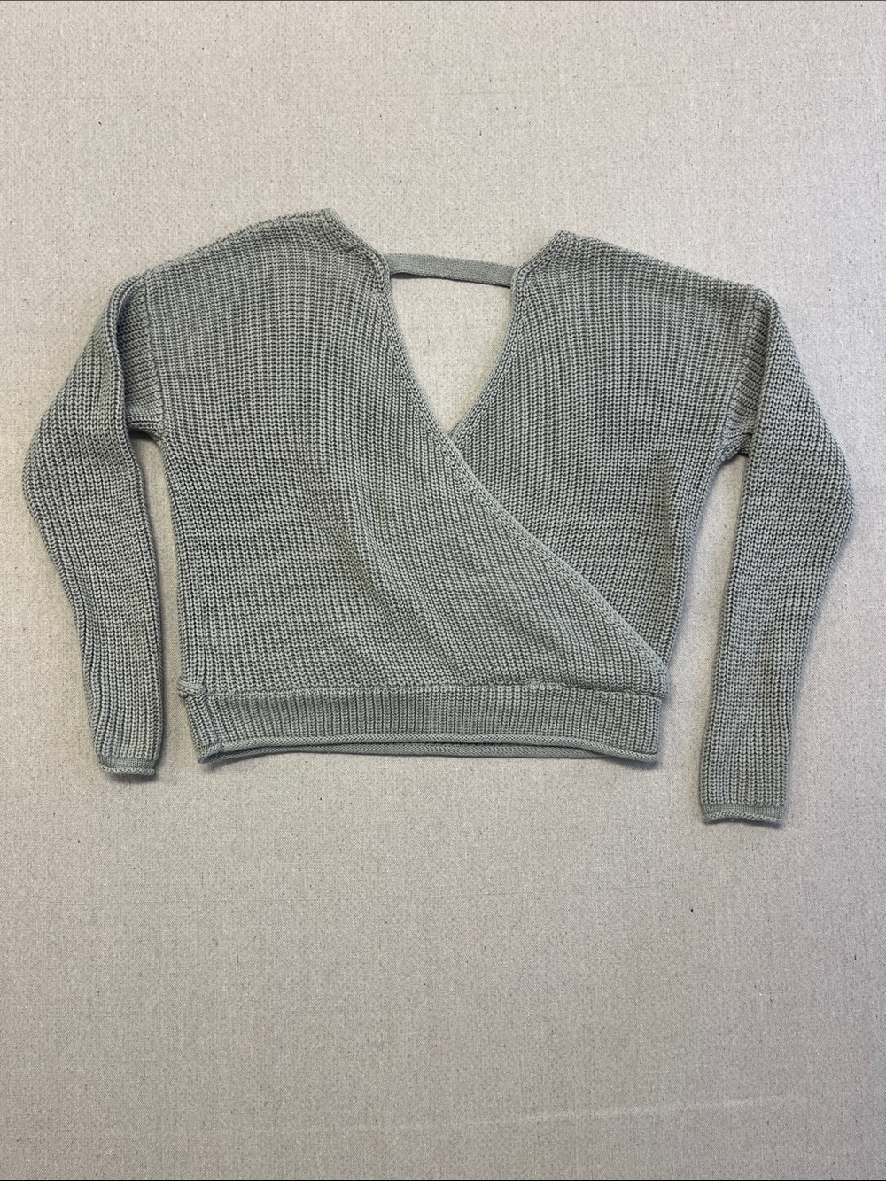 moon & madison Sage Green Crossover V-Neck Sweater - Picture 9 of 10